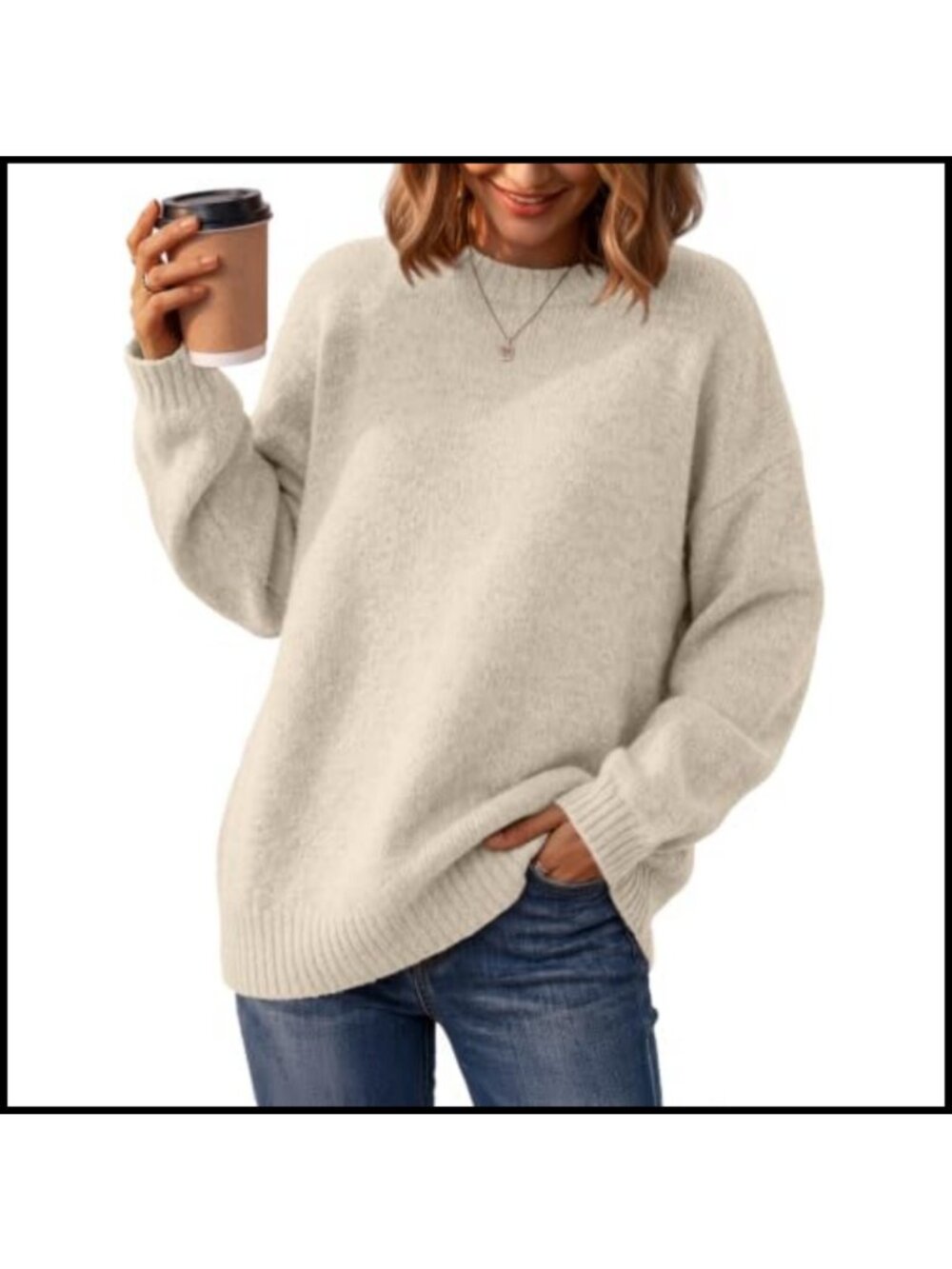 Oversized Crewneck Pullover Sweater Cozy Soft Knit Tunic Long Sleeve